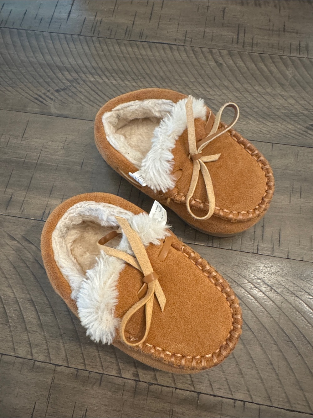 Kids Faux-Suede Moccasin Slippers in Tan